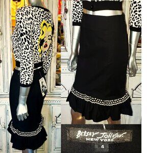 Vintage Betsey Johnson New York SAMPLE Black Stretch Canvas Ruffle Dress Skirt S